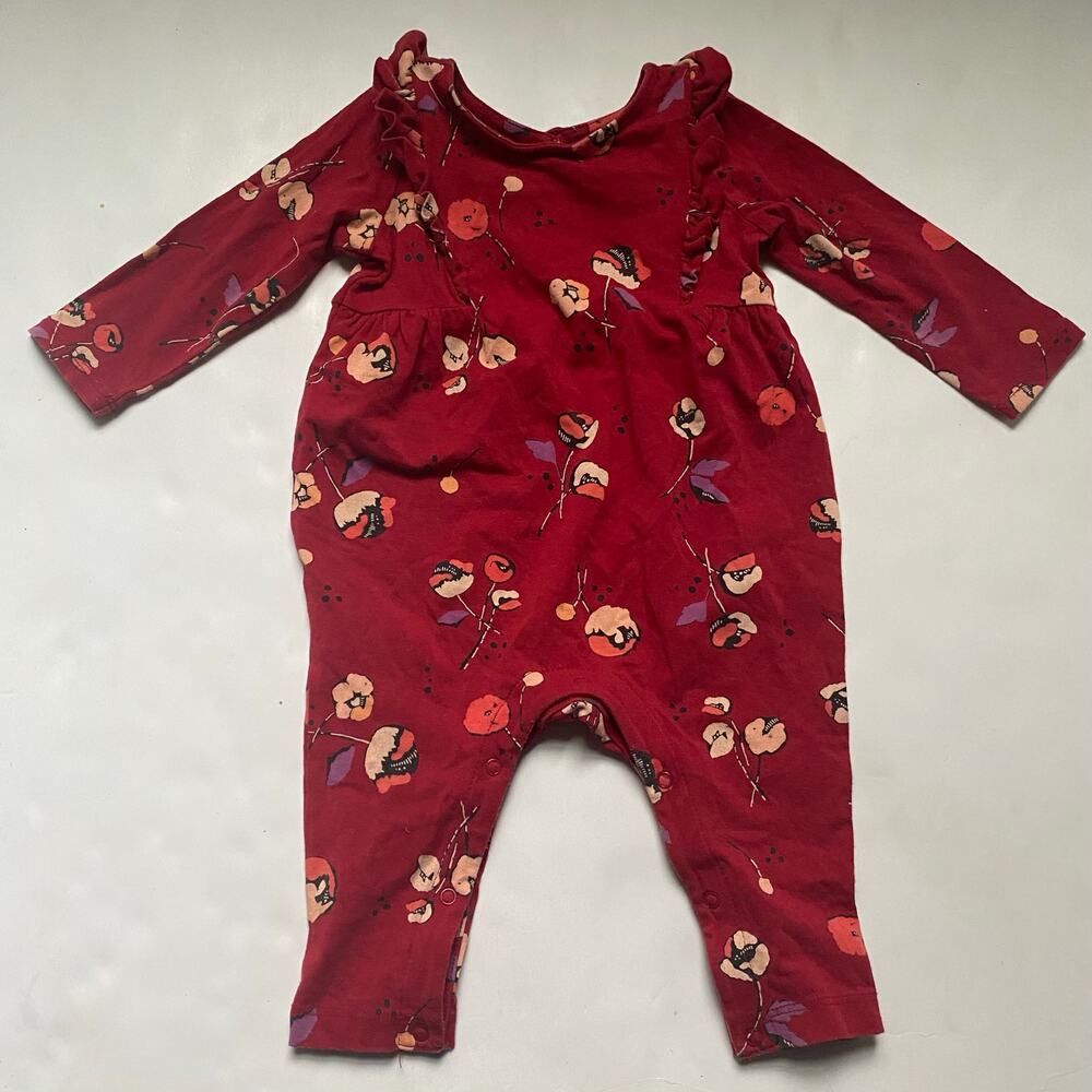 Tea Collection Red Floral Ruffle One Piece Romper Outfit